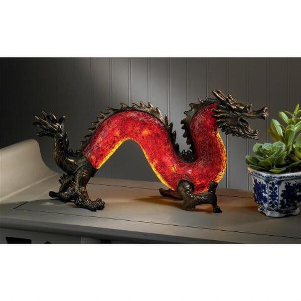 Dragon Dance of Light Illuminated Mosaic Glass Sculpture Red Chinese